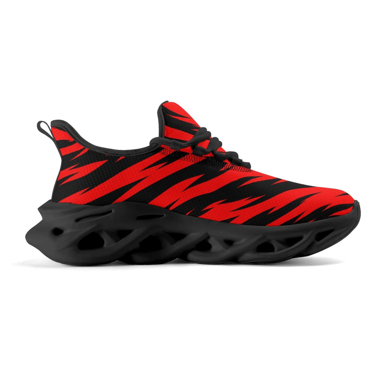 Red Black Tiger Stripe Sneakers, School Spirit Shoes, Team Color Athletic Shoes, Game Day Sneakers, Red Black Sports Fan Shoes
