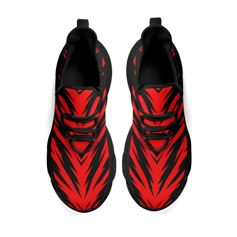 Red Black Tiger Stripe Sneakers, School Spirit Shoes, Team Color Athletic Shoes, Game Day Sneakers, Red Black Sports Fan Shoes