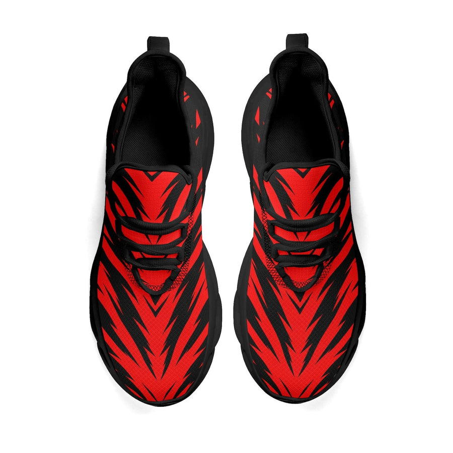 Red Black Tiger Stripe Sneakers, School Spirit Shoes, Team Color Athletic Shoes, Game Day Sneakers, Red Black Sports