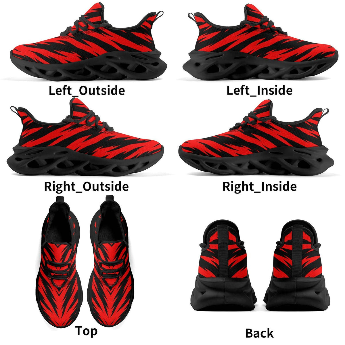 Red Black Tiger Stripe Sneakers, School Spirit Shoes, Team Color Athletic Shoes, Game Day Sneakers, Red Black Sports Fan Shoes