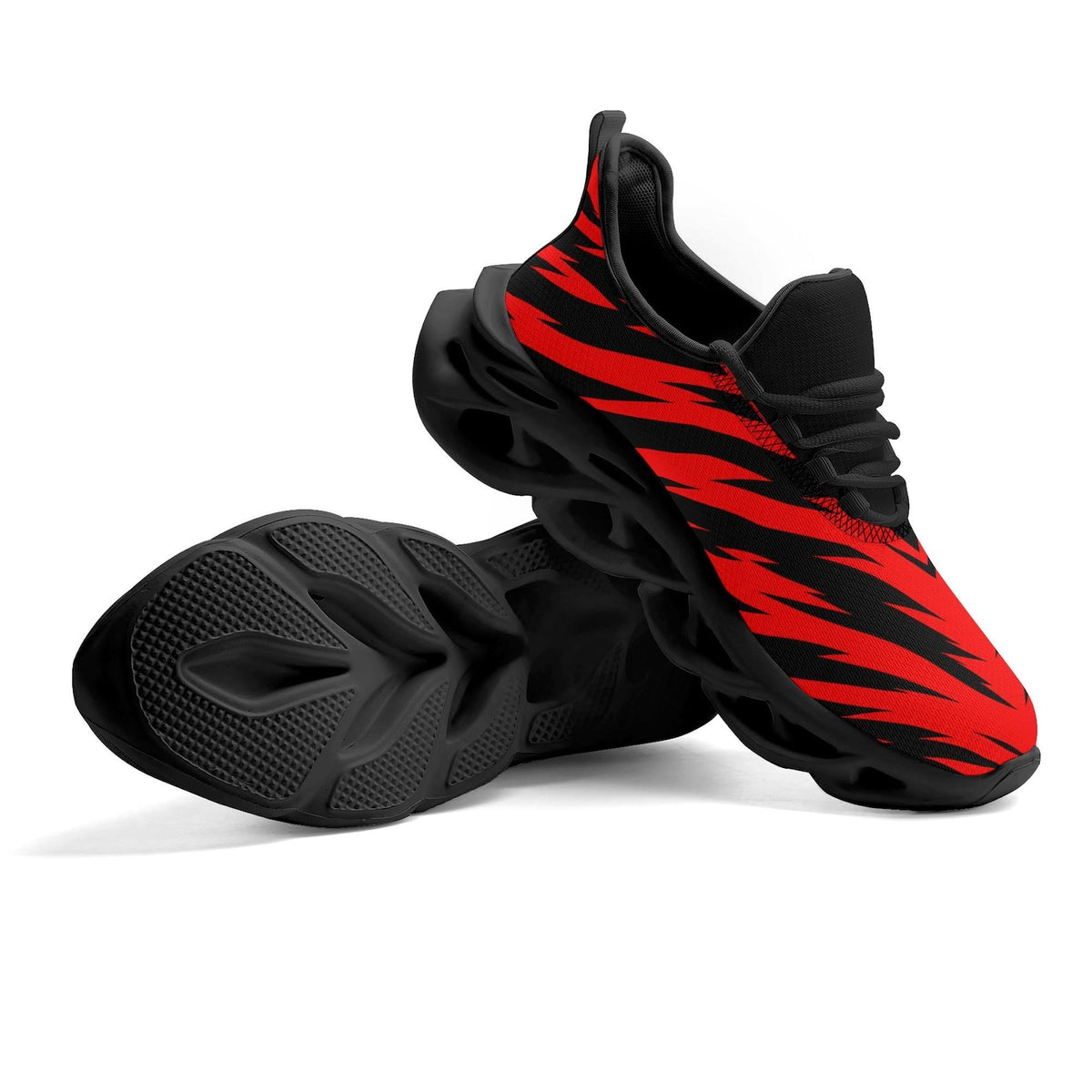 Red Black Tiger Stripe Sneakers, School Spirit Shoes, Team Color Athletic Shoes, Game Day Sneakers, Red Black Sports Fan Shoes