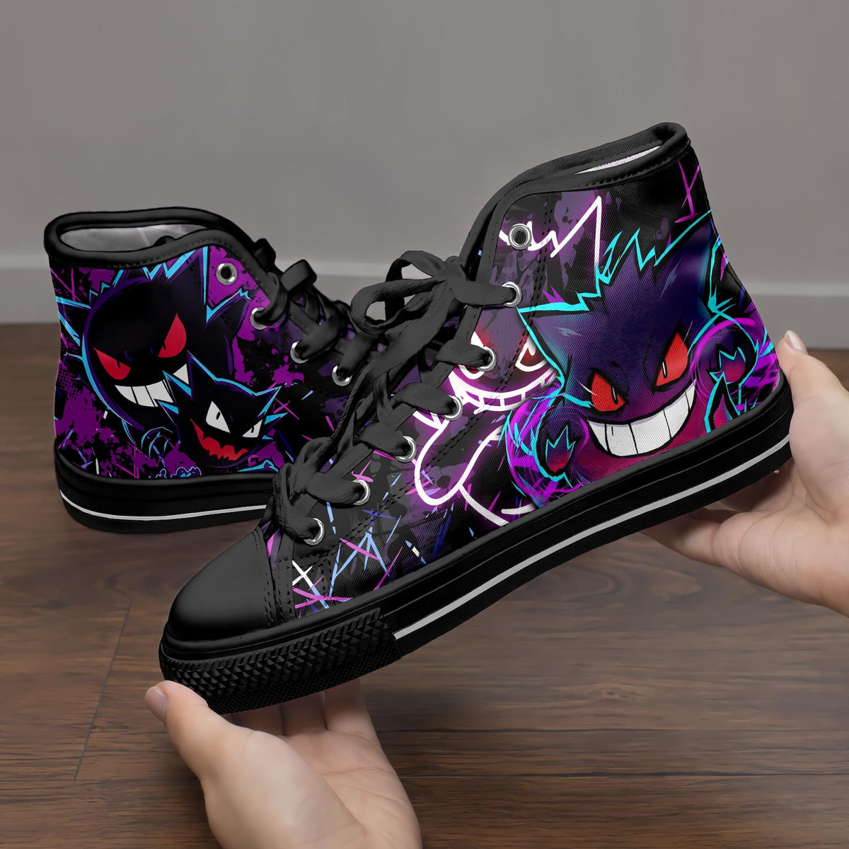Gengar High Top Canvas Shoes Spooky Ghost Graphic Sneakers Gothic Streetwear Unisex Casual Footwear Gengar Gifts
