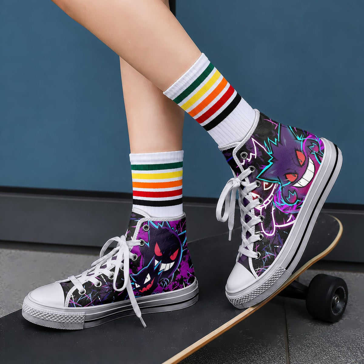 Gengar High Top Canvas Shoes Spooky Ghost Graphic Sneakers Gothic Streetwear Unisex Casual Footwear Gengar Gifts