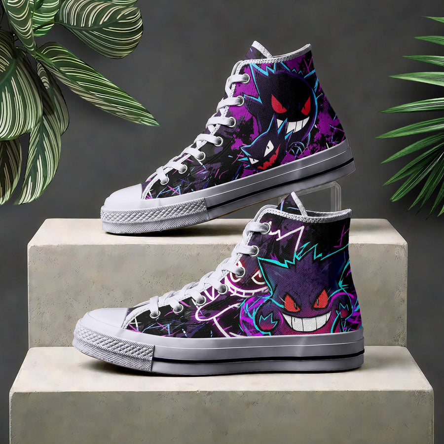 Gengar High Top Canvas Shoes Spooky Ghost Graphic Sneakers Gothic Streetwear Unisex Casual Footwear Gengar Gifts