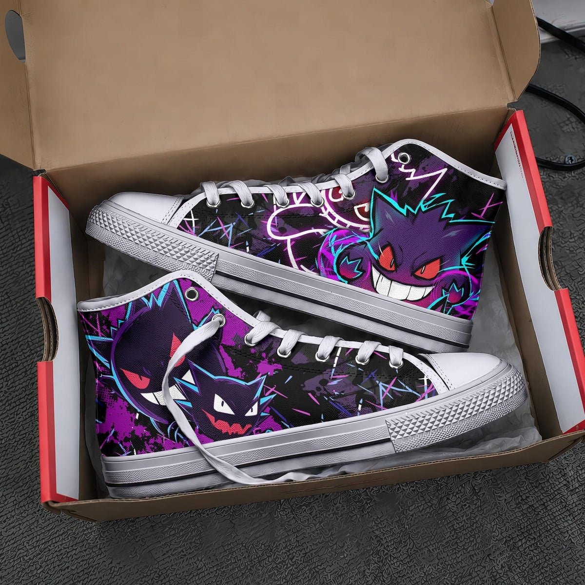Gengar High Top Canvas Shoes Spooky Ghost Graphic Sneakers Gothic Streetwear Unisex Casual Footwear Gengar Gifts