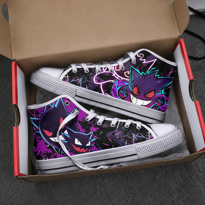 Gengar High Top Canvas Shoes Spooky Ghost Graphic Sneakers Gothic Streetwear Unisex Casual Footwear Gengar Gifts