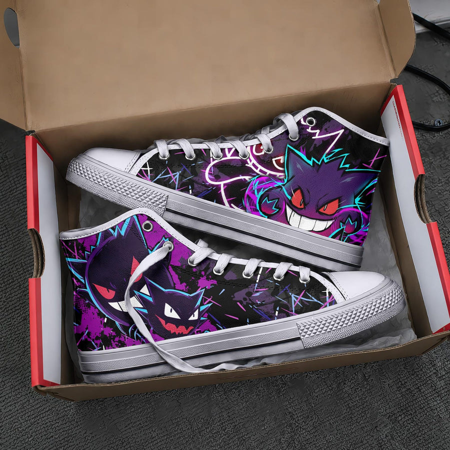 Gengar High Top Canvas Shoes Spooky Ghost Graphic Sneakers Gothic Streetwear Unisex Casual Footwear Gengar Gifts