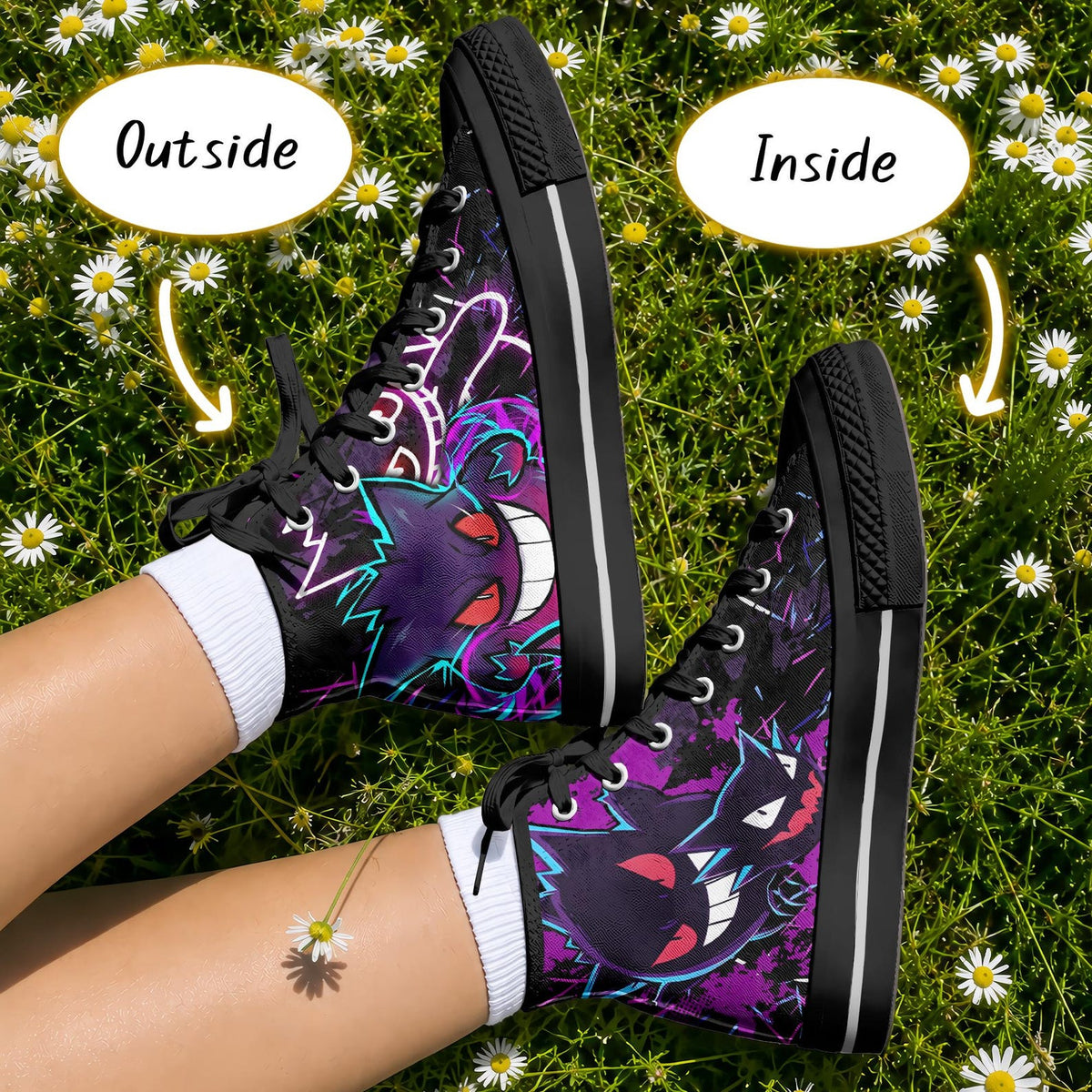 Gengar High Top Canvas Shoes Spooky Ghost Graphic Sneakers Gothic Streetwear Unisex Casual Footwear Gengar Gifts