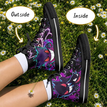 Gengar High Top Canvas Shoes Spooky Ghost Graphic Sneakers Gothic Streetwear Unisex Casual Footwear Gengar Gifts