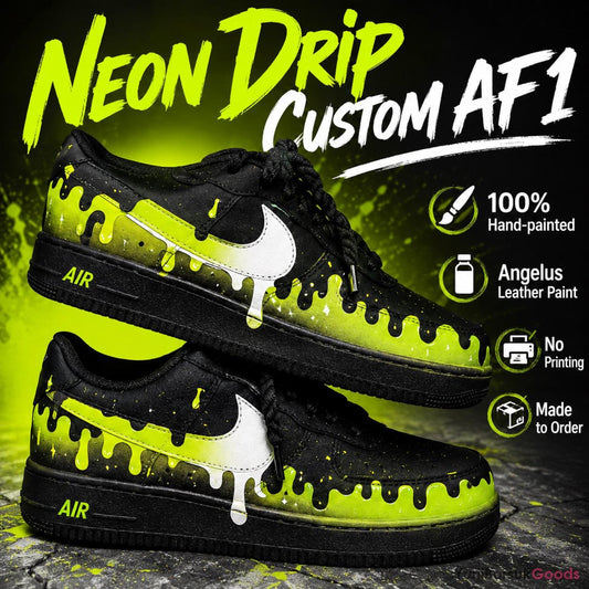 Hand-Painted Neon Drip Air Force 1 Sneakers, Custom Streetwear Kicks (Made to Order)
