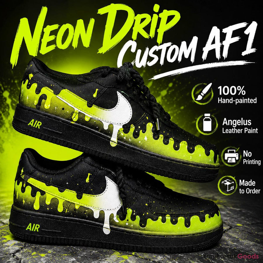 Hand-Painted Neon Drip Air Force 1 Sneakers, Custom Streetwear Kicks (Made to Order)
