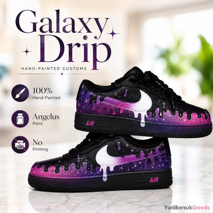 Hand-Painted Galaxy Drip Air Force 1 Sneakers, Custom Cosmic Streetwear Kicks