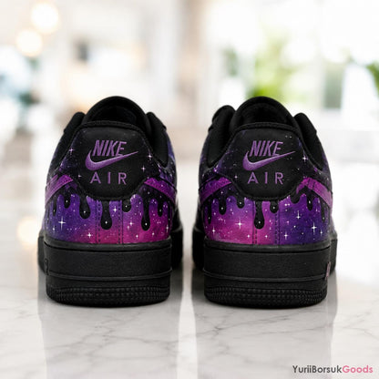 Hand-Painted Galaxy Drip Air Force 1 Sneakers, Custom Cosmic Streetwear Kicks