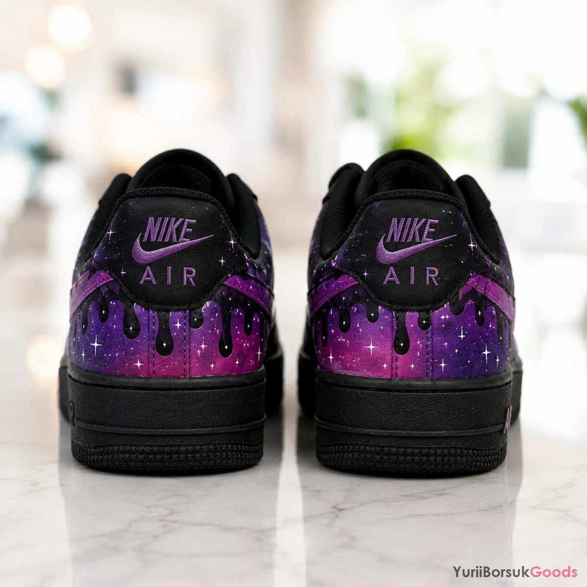 Hand-Painted Galaxy Drip Air Force 1 Sneakers, Custom Cosmic Streetwear Kicks