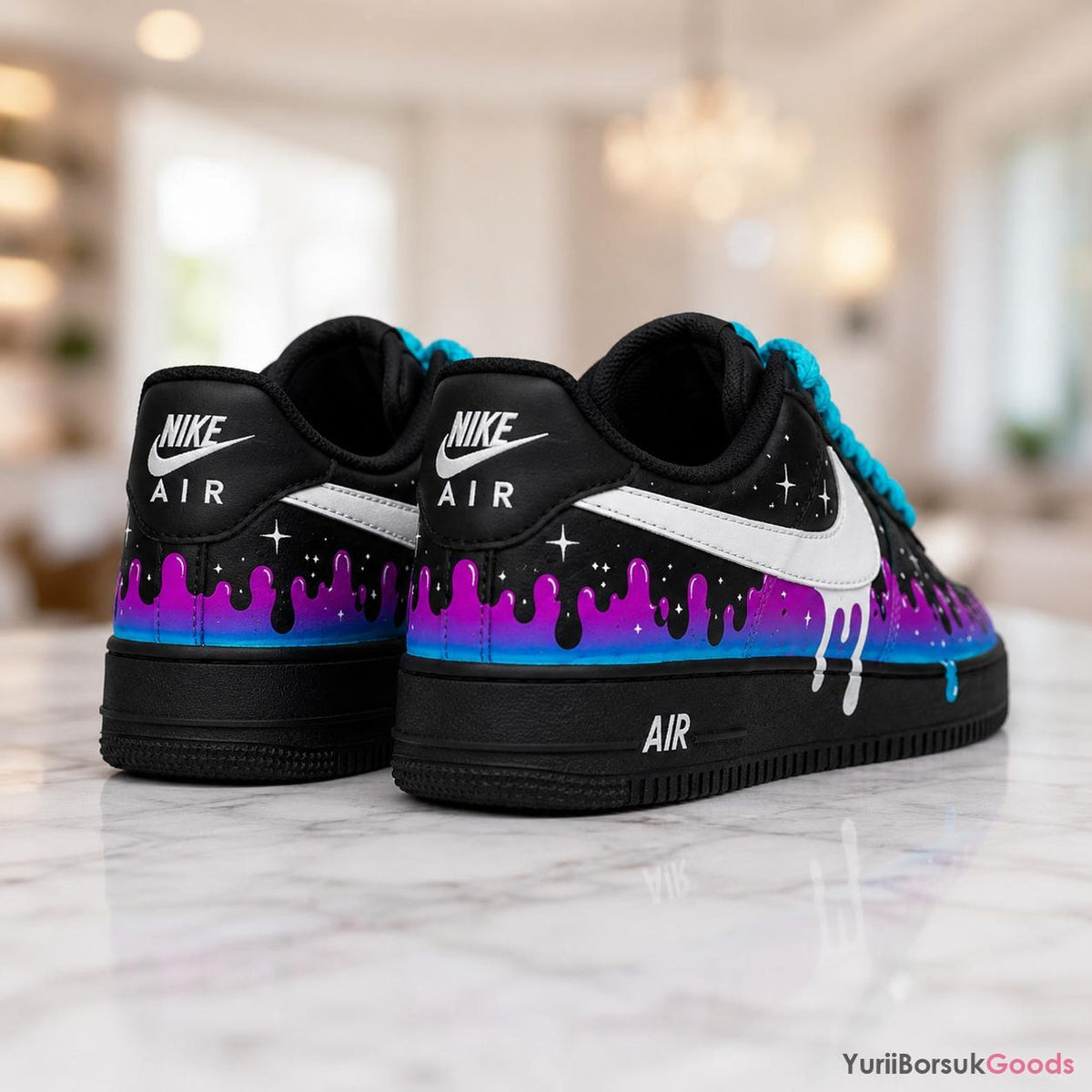 Hand-Painted Cosmic Drip Air Force 1 Sneakers, Custom Galaxy Kicks (Made to Order)