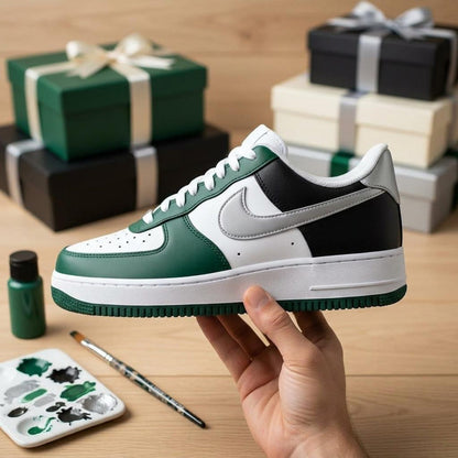 Green Black Sports Custom Air Force One, Handcrafted Kicks, Footwear