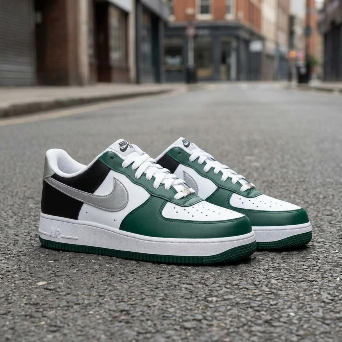 Green Black Sports Custom Air Force One, Handcrafted Kicks, Footwear