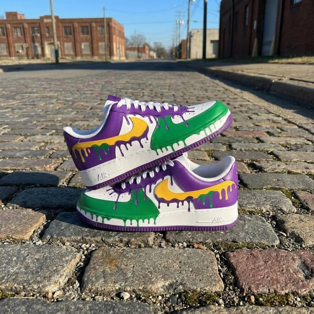 Colorful Drip Custom Sneakers, Hand Painted Shoes, Purple Green Design, Streetwear Gift