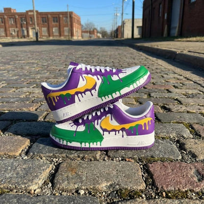 Colorful Drip Custom Sneakers, Hand Painted Shoes, Purple Green Design, Streetwear Gift