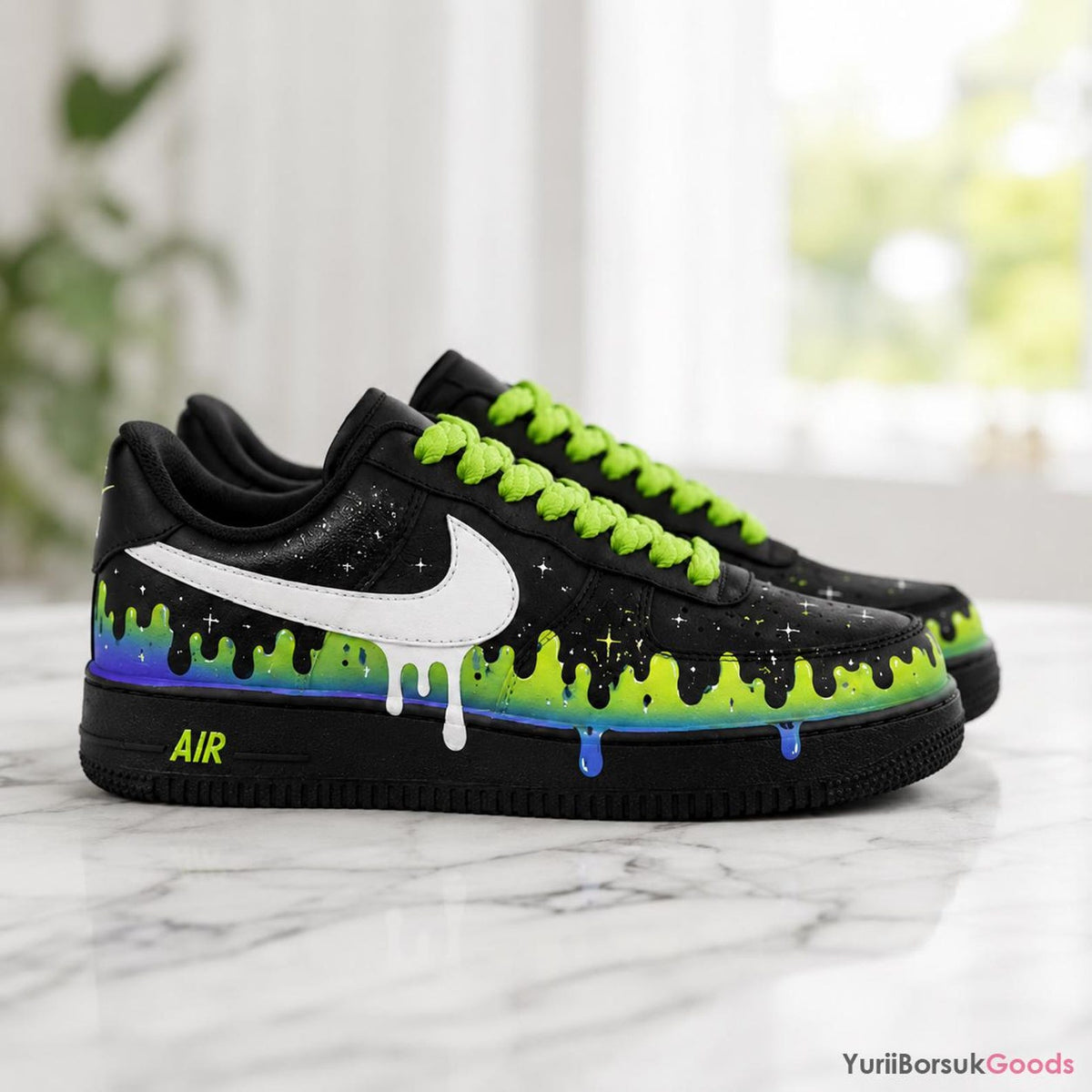 Hand-Painted Cosmic Drip Air Force 1 Sneakers, Neon Galaxy Kicks (Made to Order)