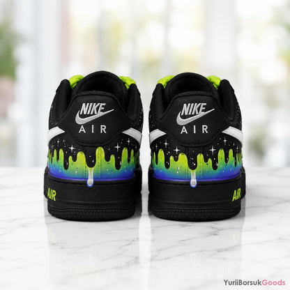 Hand-Painted Cosmic Drip Air Force 1 Sneakers, Neon Galaxy Kicks (Made to Order)