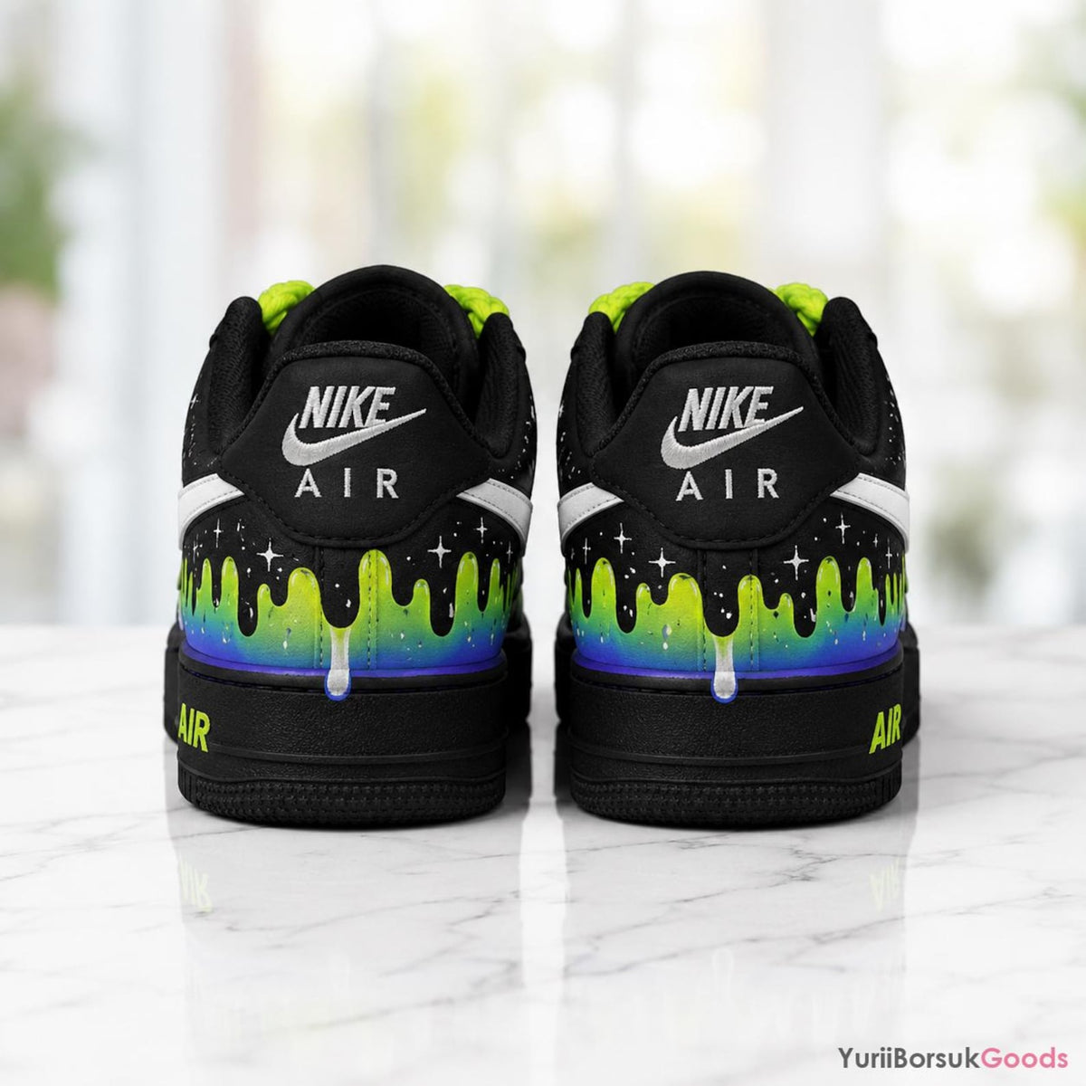 Hand-Painted Cosmic Drip Air Force 1 Sneakers, Neon Galaxy Kicks (Made to Order)