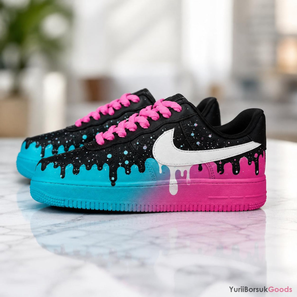 Hand-Painted Cotton Candy Drip AF1 Sneakers, Custom Wedding Shoes (Made to Order)