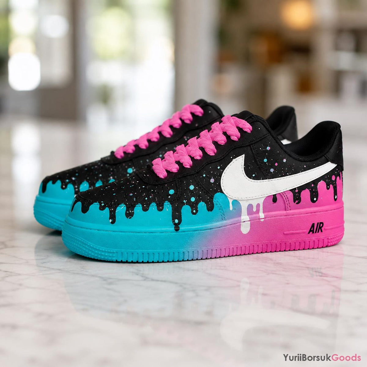 Hand-Painted Cotton Candy Drip AF1 Sneakers, Custom Wedding Shoes (Made to Order)