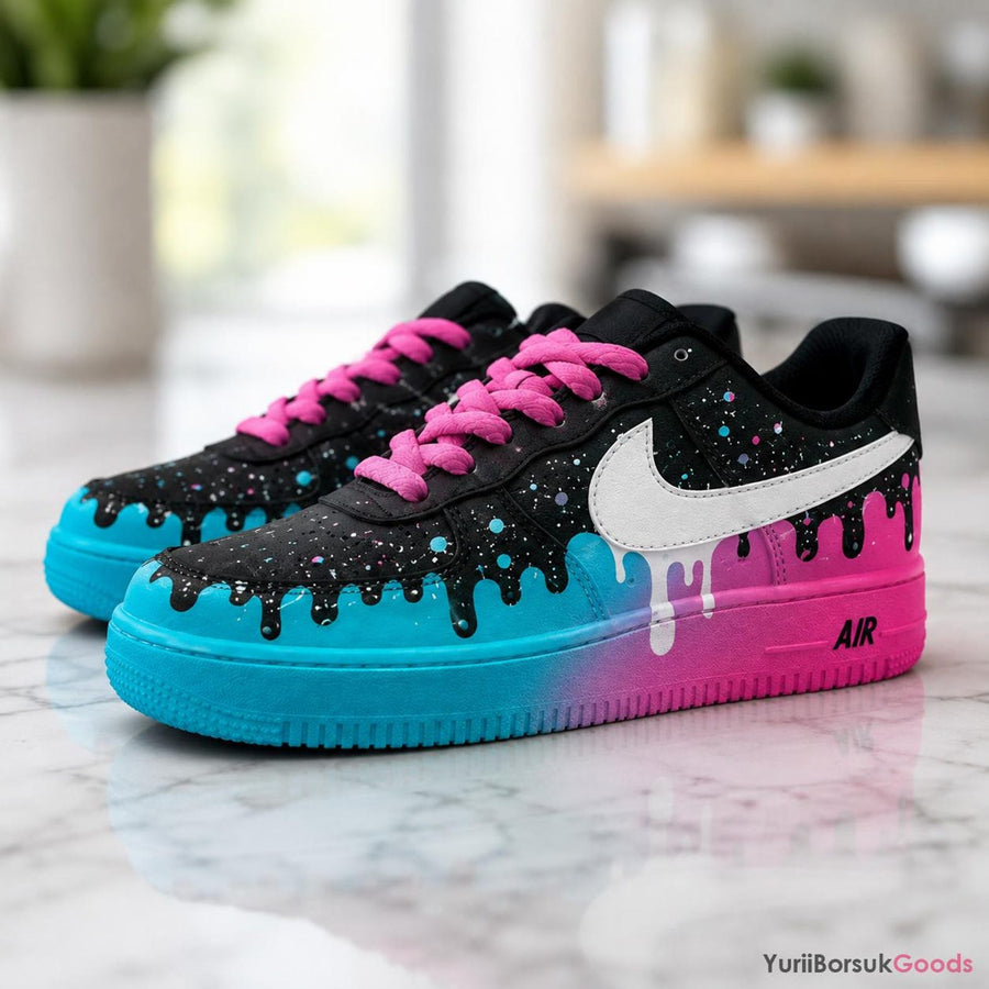 Hand-Painted Cotton Candy Drip AF1 Sneakers, Custom Wedding Shoes (Made to Order)