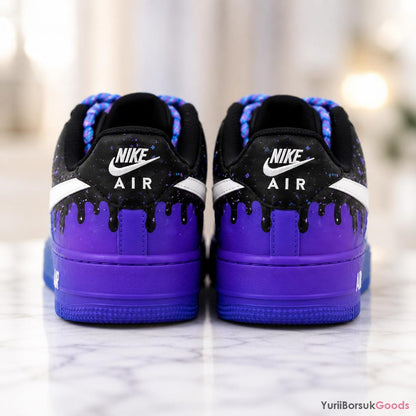 Hand-Painted Galaxy Drip Sneakers, Custom AF1, Purple Blue Star Art (Made to Order)