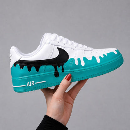 Custom Hand Painted AF1 Sneakers, Paint Drip Swoosh Shoes, Colorful Splash Aesthetic Sneakers, Personalized Streetwear Gift Men Women
