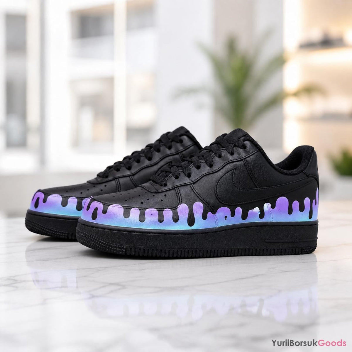 Hand-Painted Pastel Drip Sneakers, Purple Blue Gradient Ombre AF1 Low (Custom)