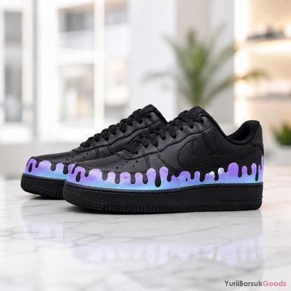 Hand-Painted Pastel Drip Sneakers, Purple Blue Gradient Ombre AF1 Low (Custom)