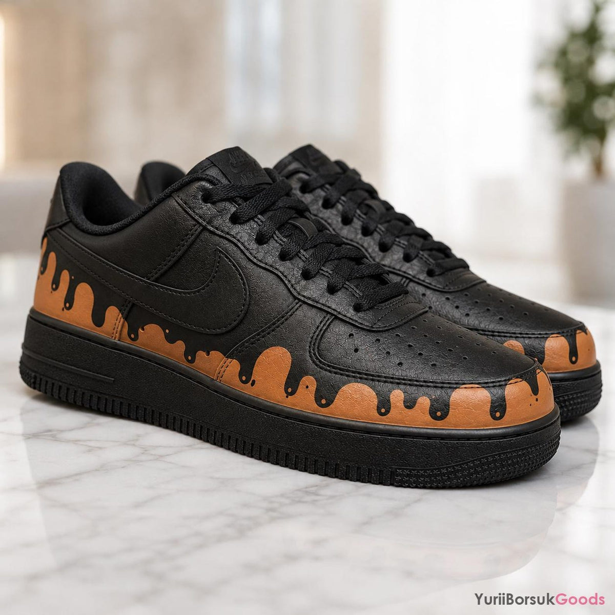 Hand-Painted Caramel Drip AF1 Low Sneakers, Custom Art, Wedding Gift