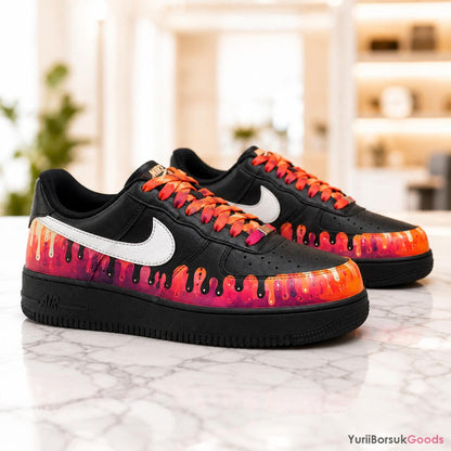 Hand-Painted Sunset Drip Sneakers, Orange Pink Gradient AF1 Low, Custom Wedding Gift