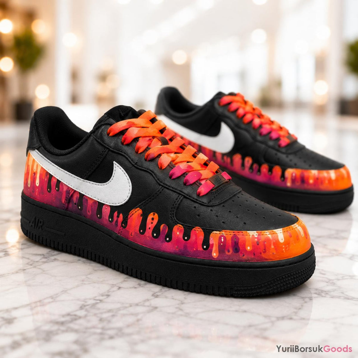 Hand-Painted Sunset Drip Sneakers, Orange Pink Gradient AF1 Low, Custom Wedding Gift