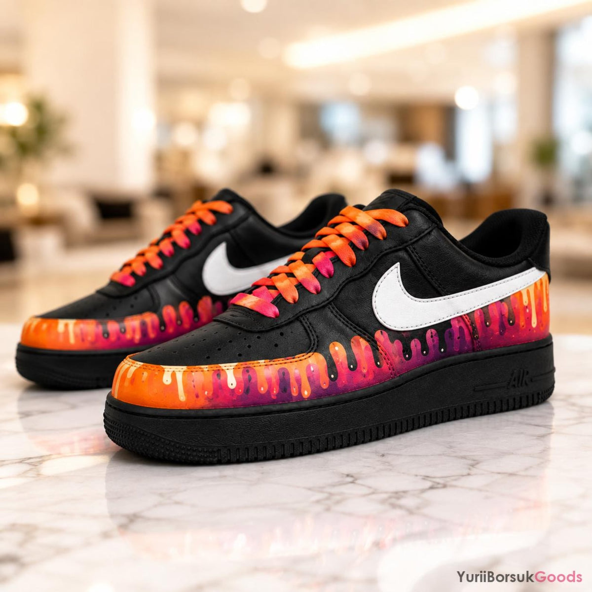 Hand-Painted Sunset Drip Sneakers, Orange Pink Gradient AF1 Low, Custom Wedding Gift