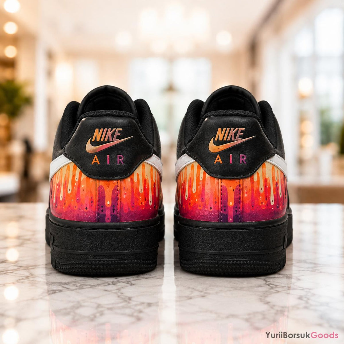 Hand-Painted Sunset Drip Sneakers, Orange Pink Gradient AF1 Low, Custom Wedding Gift