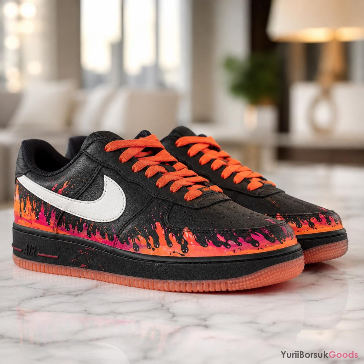 Hand-Painted Sunset Drip Sneakers, Orange Red Ombre Art, Custom AF1 Low (Wedding Gift)