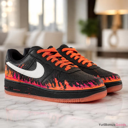 Hand-Painted Sunset Drip Sneakers, Orange Red Ombre Art, Custom AF1 Low (Wedding Gift)