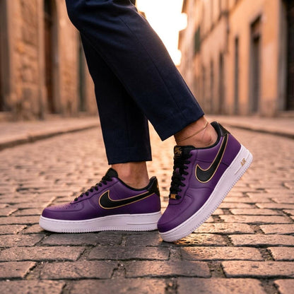Purple Custom Sneakers, Black Gold AF1, Hand Painted Shoes, Luxury Streetwear