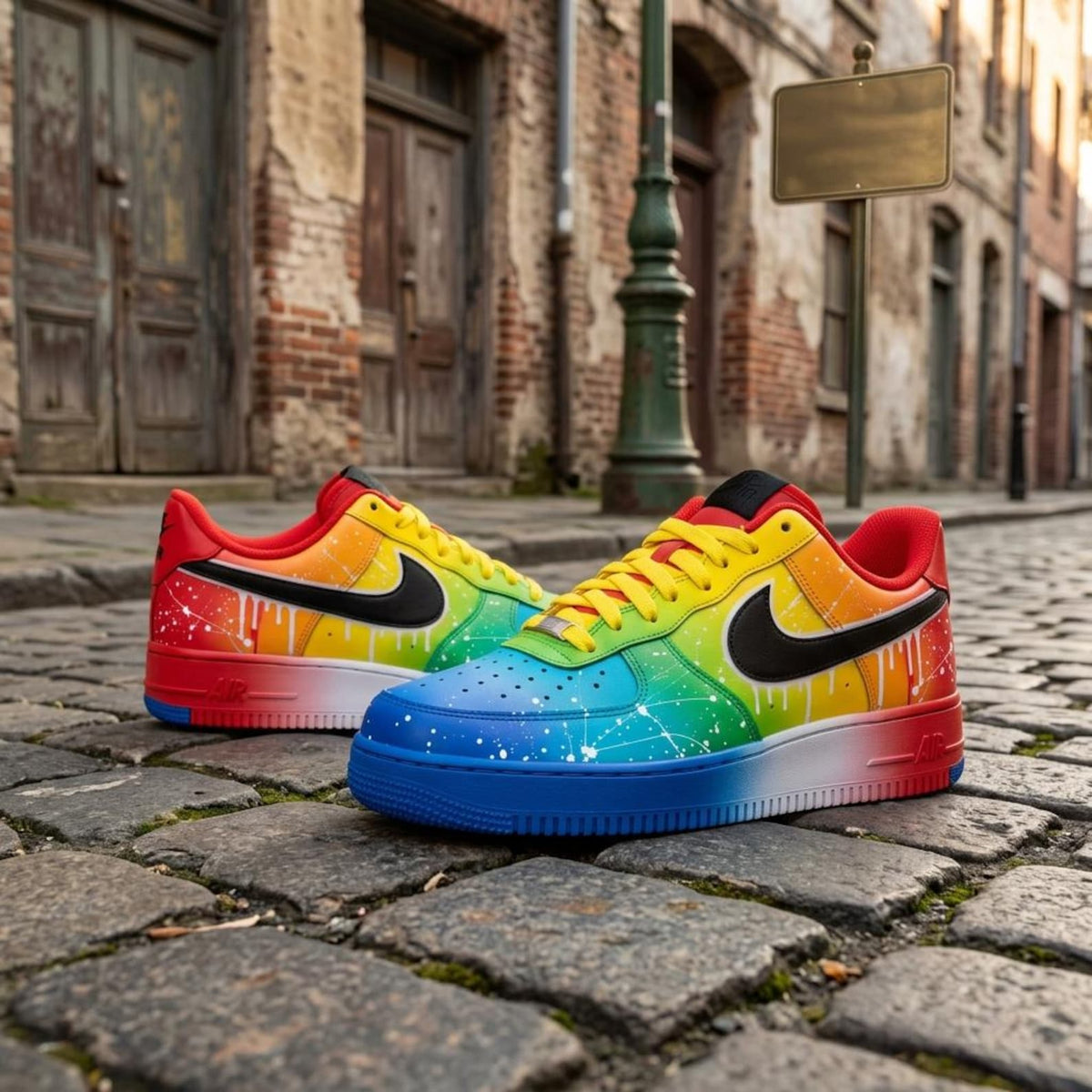 Rainbow Hand Painted Sneakers, Custom Shoes, Paint Splatter Design, Colorful Streetwear