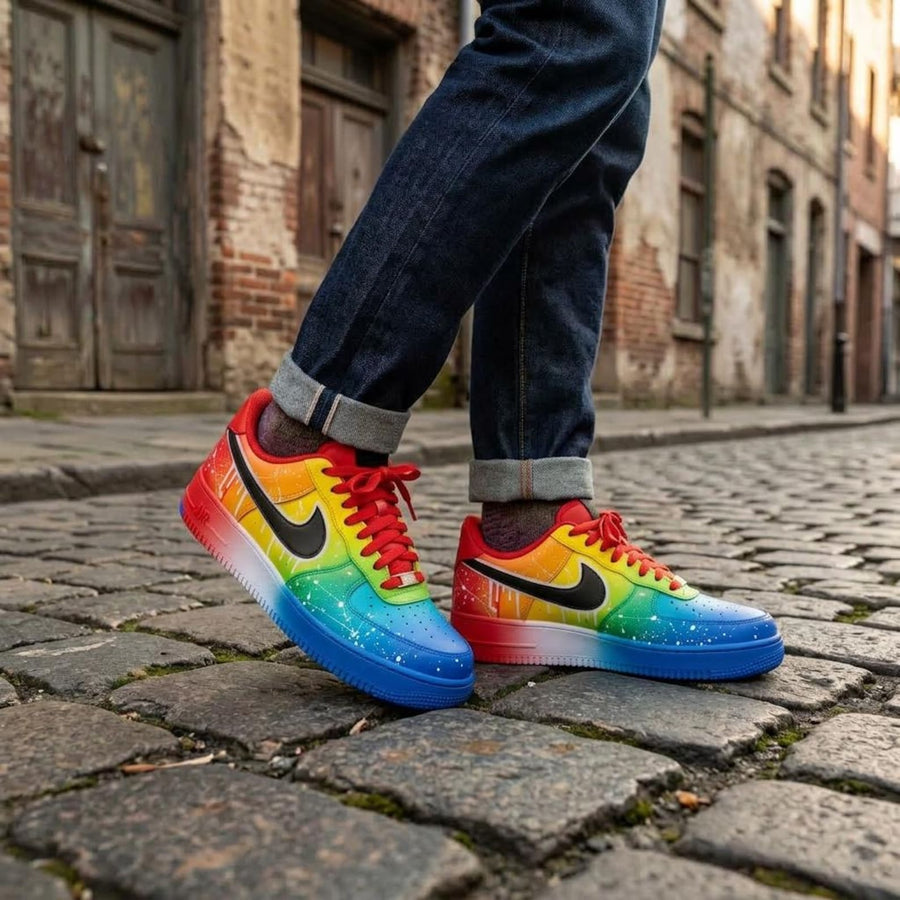 Rainbow Hand Painted Sneakers, Custom Shoes, Paint Splatter Design, Colorful Streetwear