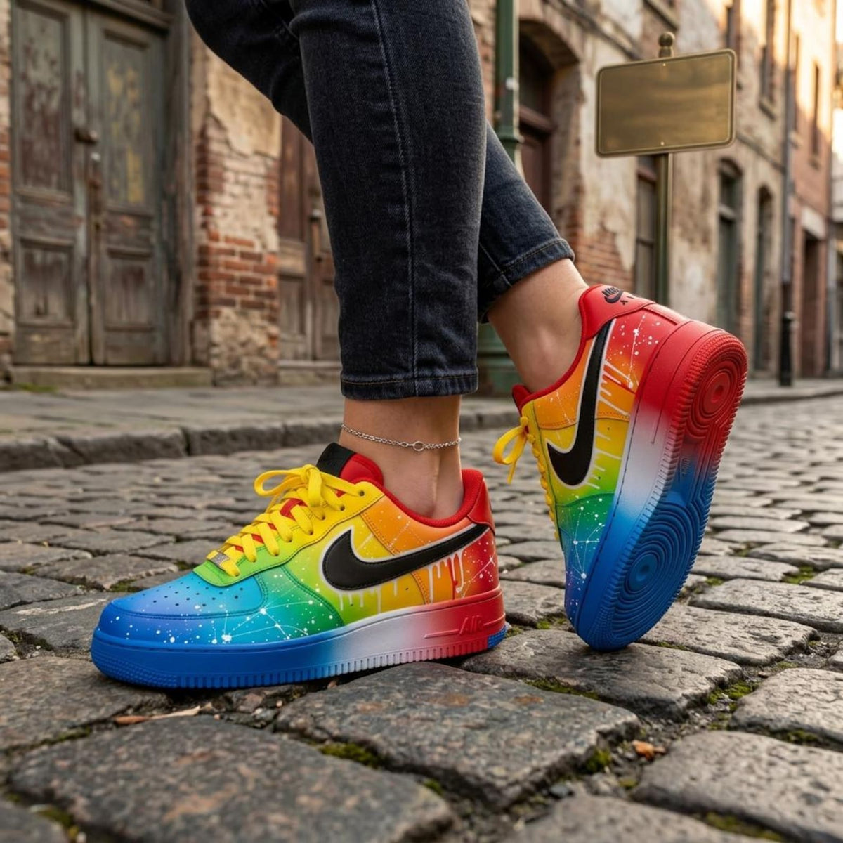 Rainbow Hand Painted Sneakers, Custom Shoes, Paint Splatter Design, Colorful Streetwear