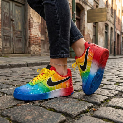 Rainbow Hand Painted Sneakers, Custom Shoes, Paint Splatter Design, Colorful Streetwear
