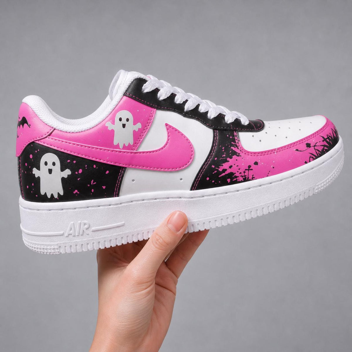 Custom Hand Painted Halloween Sneakers, Spooky Pumpkin Ghost Skeleton AF1, Witch Frankenstein Shoes, Personalized Horror Gift Men Women
