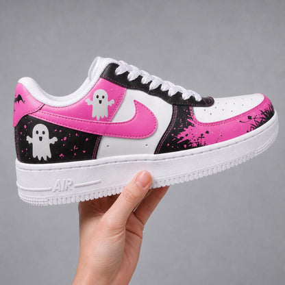 Custom Hand Painted Halloween Sneakers, Spooky Pumpkin Ghost Skeleton AF1, Witch Frankenstein Shoes, Personalized Horror Gift Men Women
