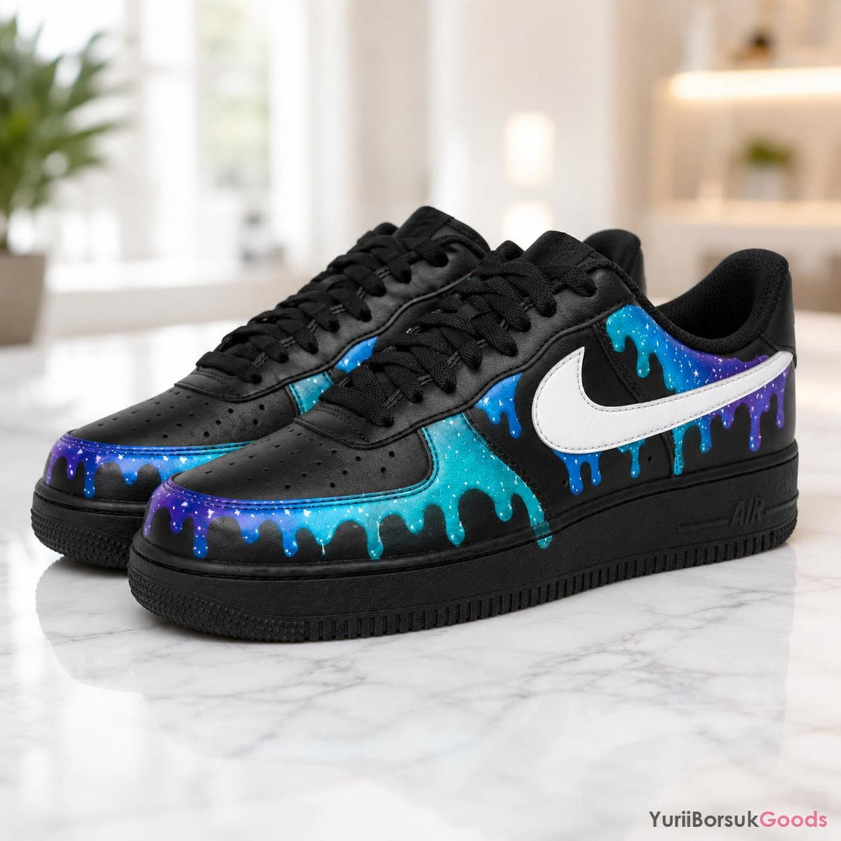 Custom Hand-Painted Galaxy Drip Air Force 1 Sneakers, Personalized Wedding Gift