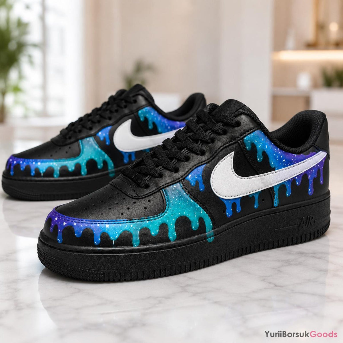 Custom Hand-Painted Galaxy Drip Air Force 1 Sneakers, Personalized Wedding Gift