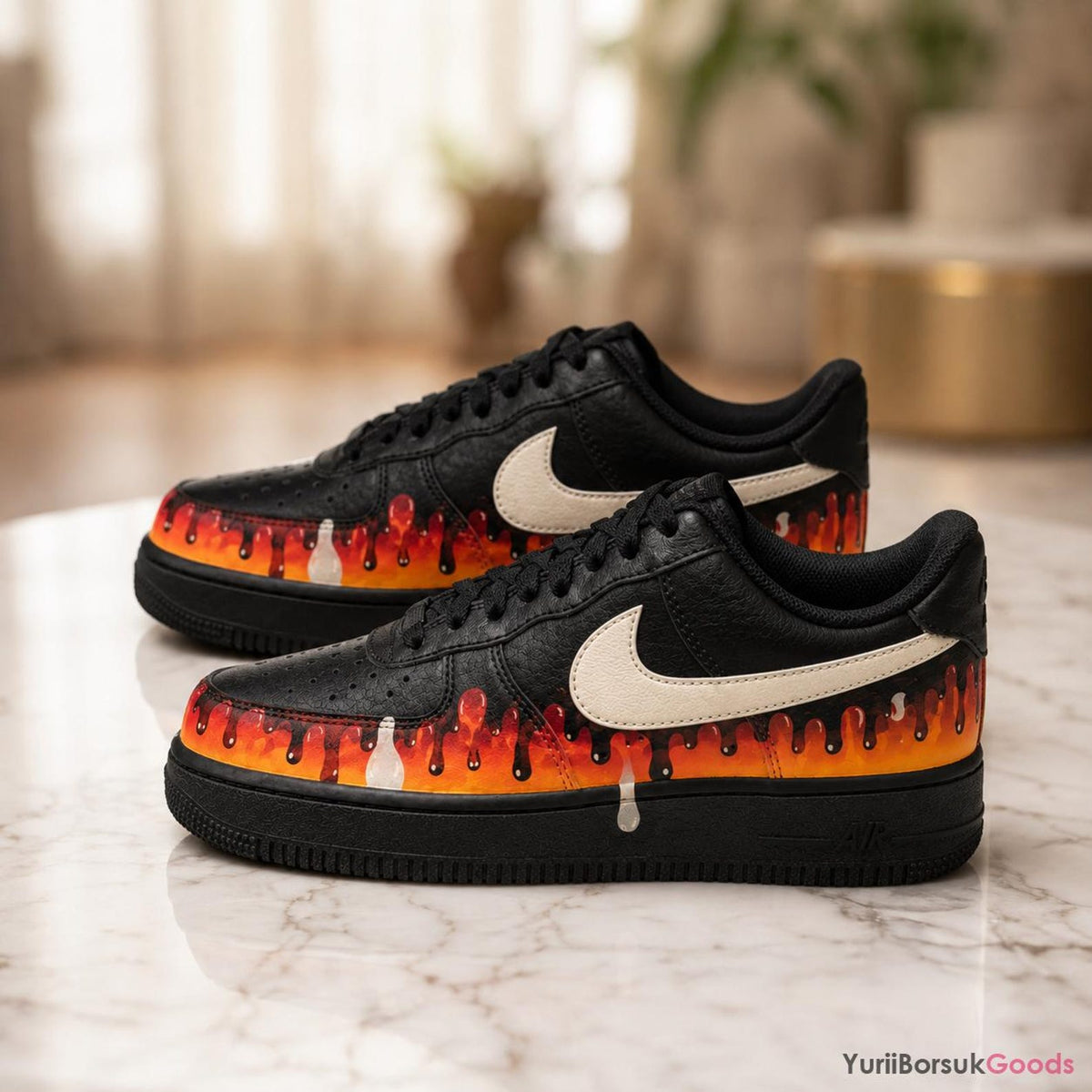 Custom Hand-Painted Fire Drip Air Force 1 Sneakers, Personalized Streetwear Gift